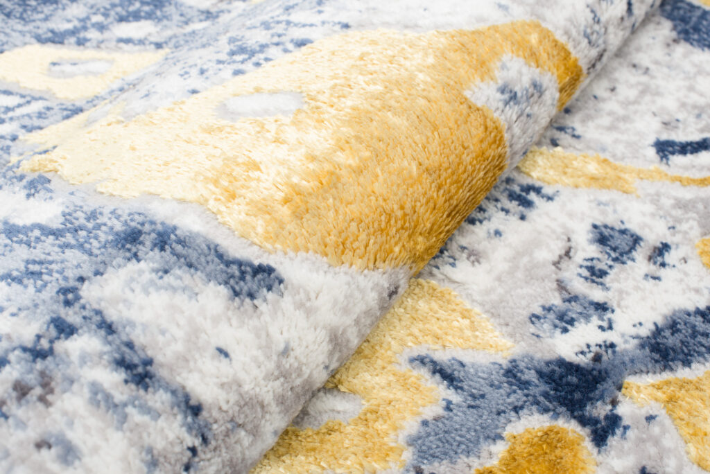 Vloerkleed Shine Blauw Grijs Goudkleur Abstract 3D-Effect