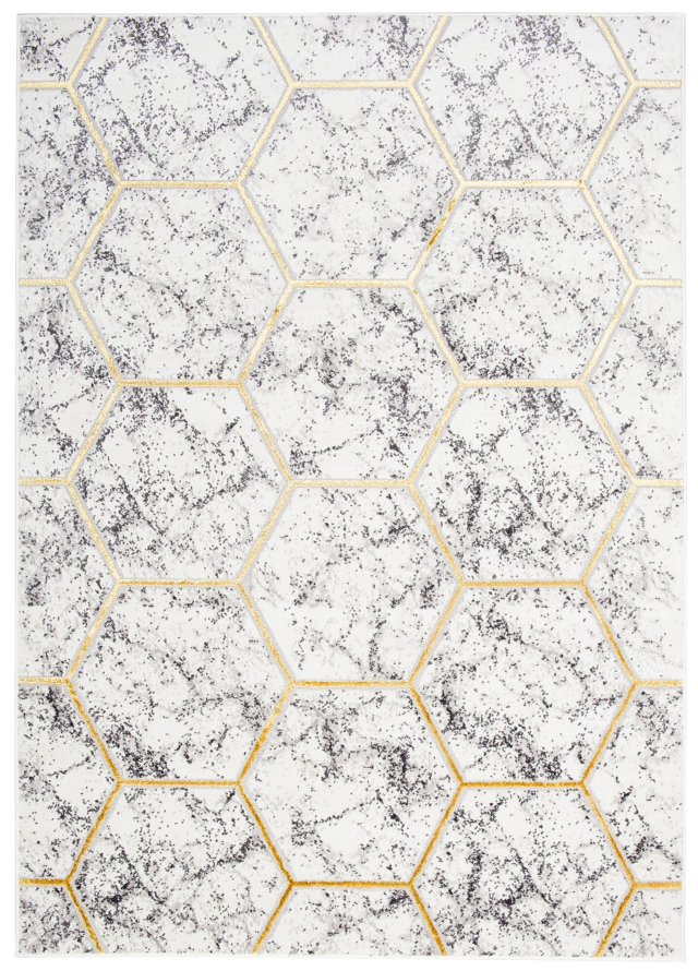 Vloerkleed Shine Grijs Goudkleur Geometrisch Zeshoek 3D-Effect