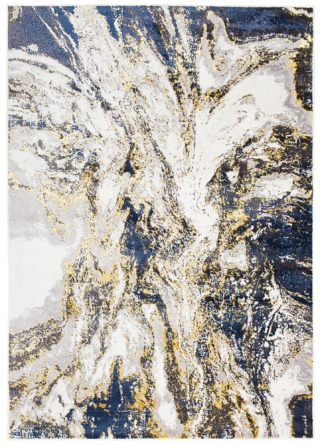 Vloerkleed Shine Marineblauw Creme Goudkleur Abstract 3D-Effect