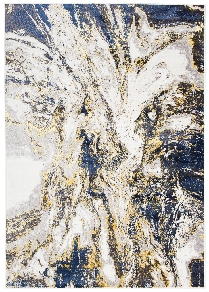 Vloerkleed Shine Marineblauw Creme Goudkleur Abstract 3D-Effect