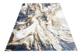 Vloerkleed Shine Marineblauw Creme Goudkleur Abstract 3D-Effect