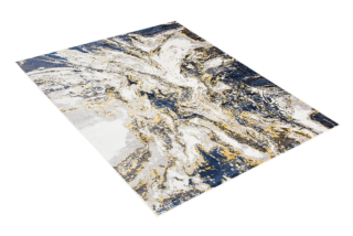 Vloerkleed Shine Marineblauw Creme Goudkleur Abstract 3D-Effect