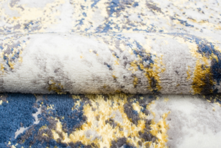 Vloerkleed Shine Marineblauw Creme Goudkleur Abstract 3D-Effect