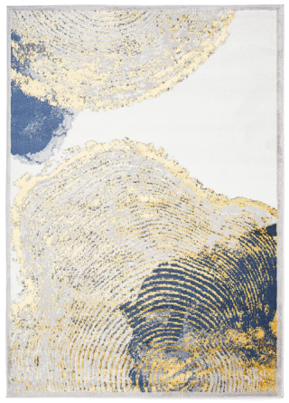 Vloerkleed Shine Creme Goudkleur Blauw Abstract 3D-Effect
