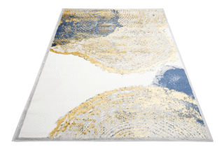 Vloerkleed Shine Creme Goudkleur Blauw Abstract 3D-Effect