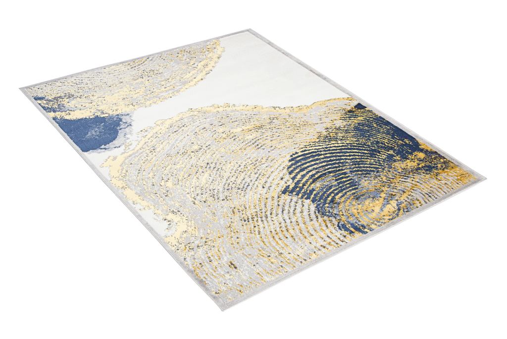 Vloerkleed Shine Creme Goudkleur Blauw Abstract 3D-Effect