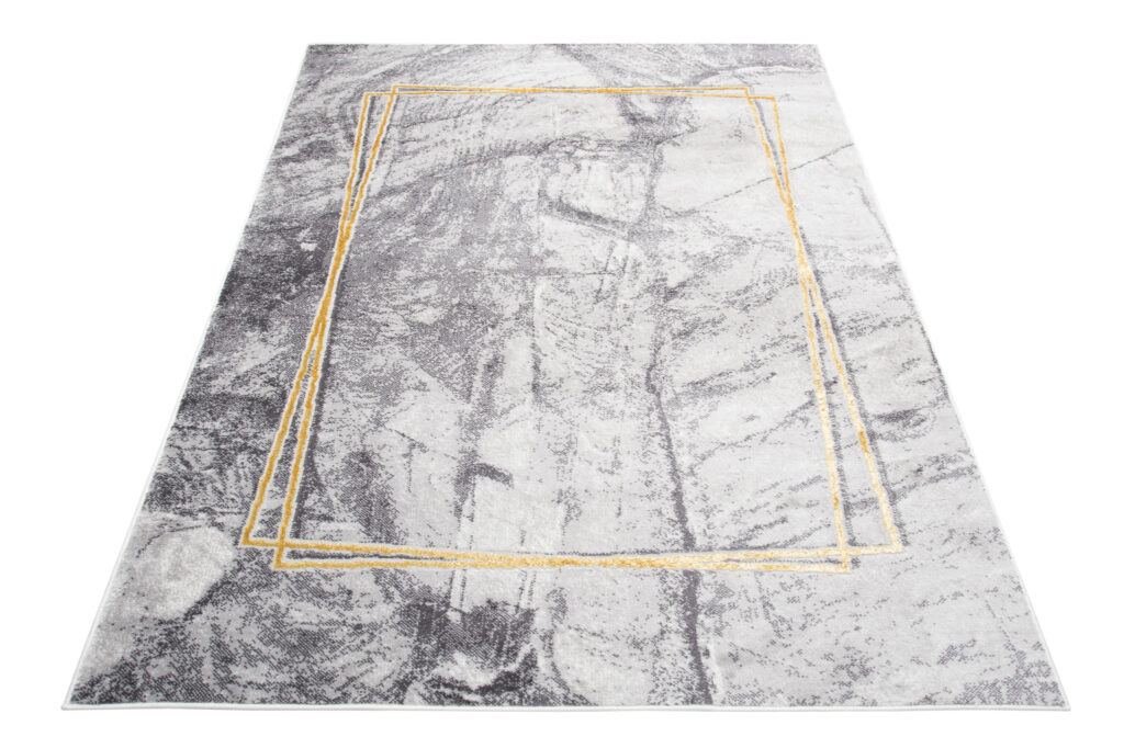Vloerkleed Shine Grijs Goudkleur Modern Frame 3D-Effect
