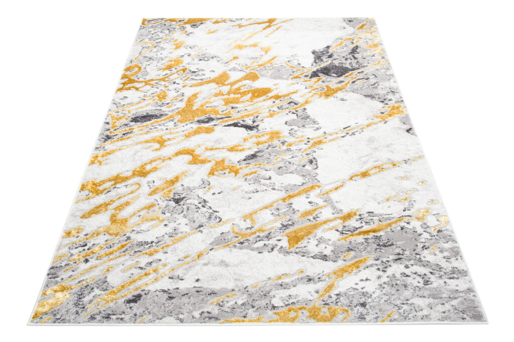 Vloerkleed Shine Creme Grijs Goudkleur Abstract 3D-Effect