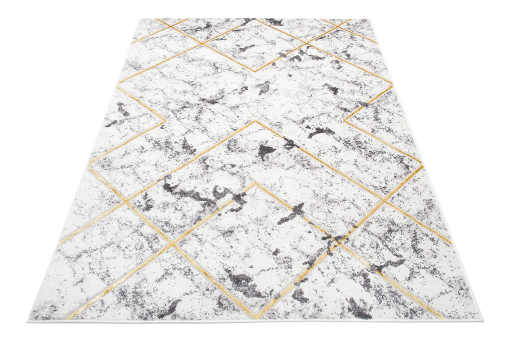 Vloerkleed Shine Grijs Goudkleur Geometrisch Lijnen 3D-Effect