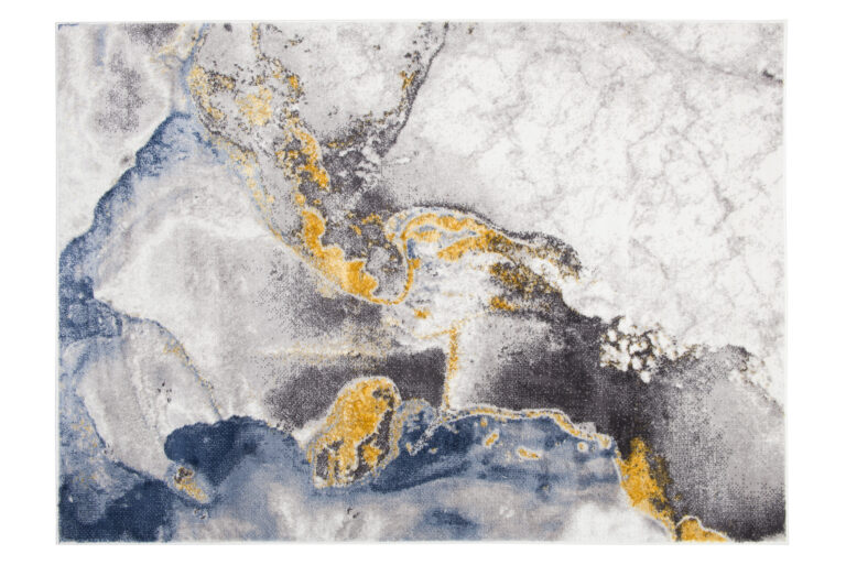 Vloerkleed Shine Creme Grijs Blauw Goudkleur Marmer 3D-Effect