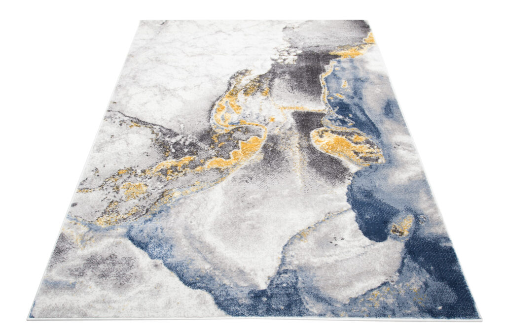 Vloerkleed Shine Creme Grijs Blauw Goudkleur Marmer 3D-Effect