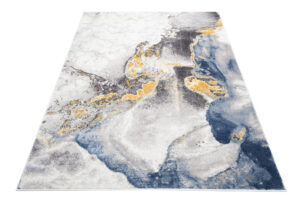 Vloerkleed Shine Creme Grijs Blauw Goudkleur Marmer 3D-Effect