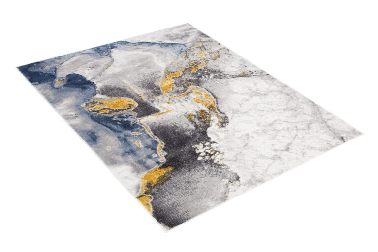 Vloerkleed Shine Creme Grijs Blauw Goudkleur Marmer 3D-Effect