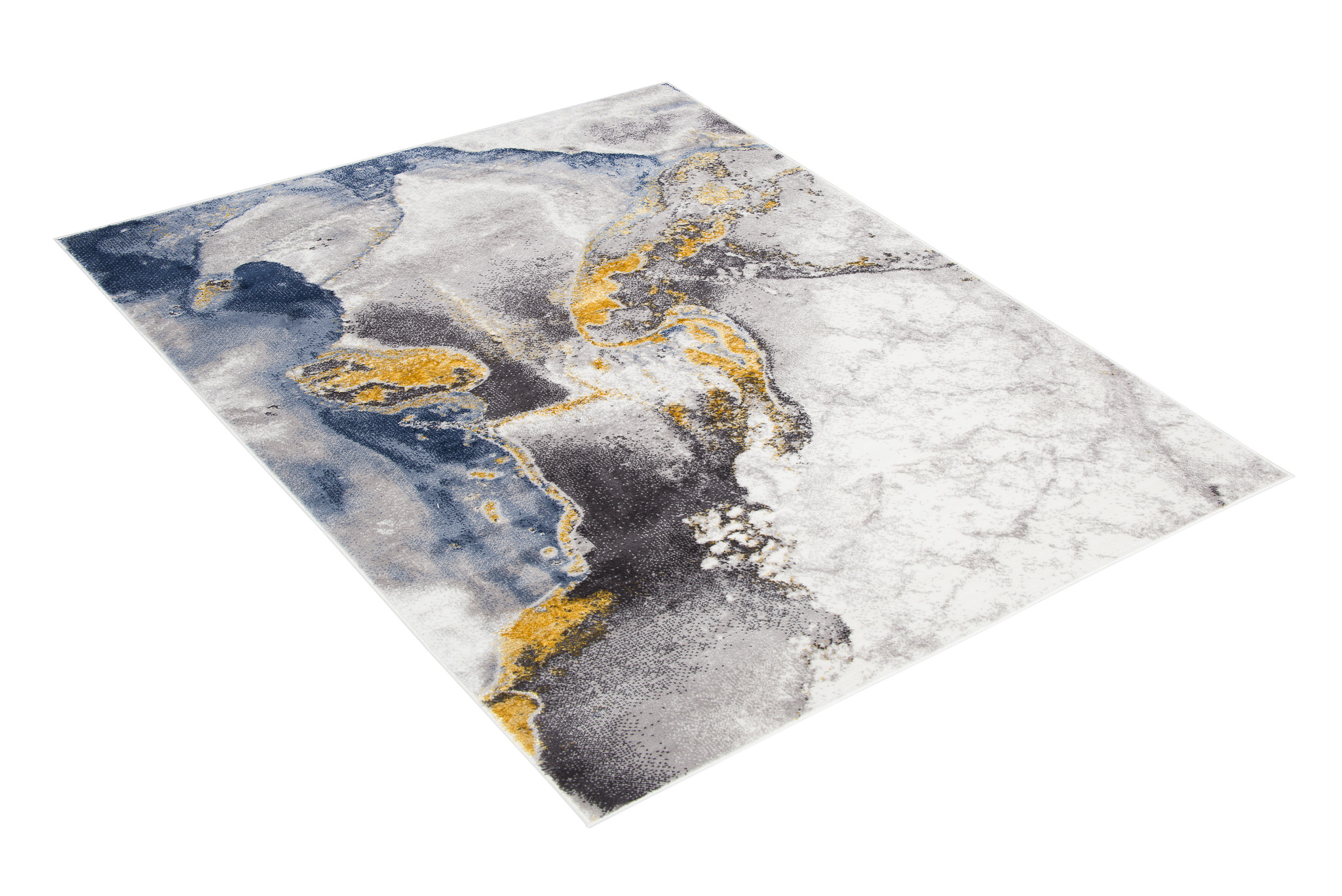 Vloerkleed Shine Creme Grijs Blauw Goudkleur Marmer 3D-Effect