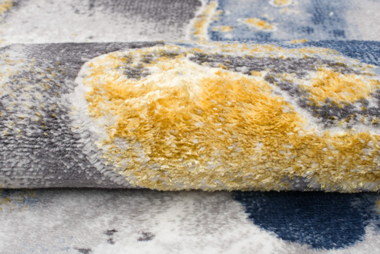 Vloerkleed Shine Creme Grijs Blauw Goudkleur Marmer 3D-Effect