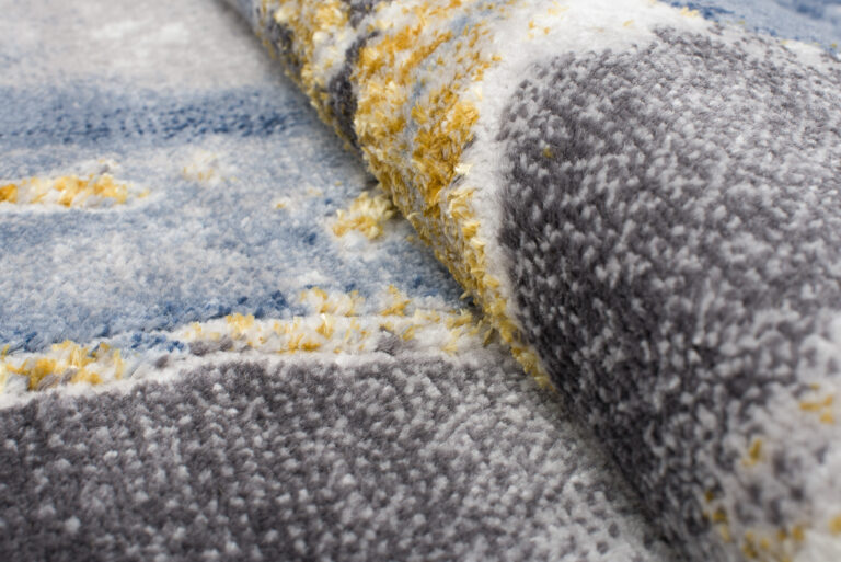 Vloerkleed Shine Creme Grijs Blauw Goudkleur Marmer 3D-Effect