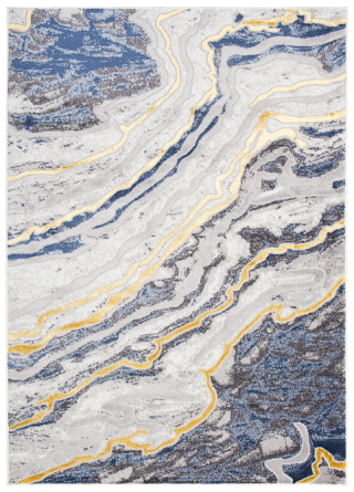 Vloerkleed Shine Grijs Blauw Goud Golven Lijnen Abstract