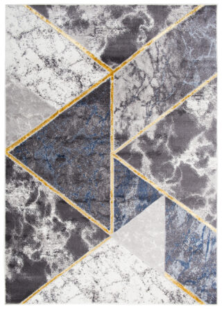 Vloerkleed Shine Grijs Blauw Goudkleur Geometrisch 3D-Effect