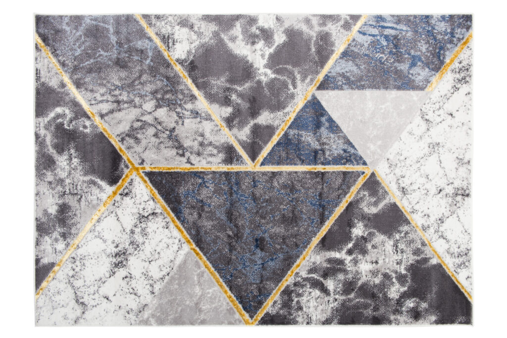 Vloerkleed Shine Grijs Blauw Goudkleur Geometrisch 3D-Effect