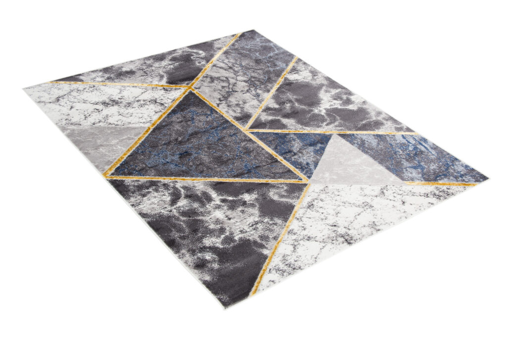 Vloerkleed Shine Grijs Blauw Goudkleur Geometrisch 3D-Effect
