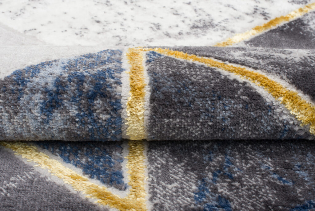 Vloerkleed Shine Grijs Blauw Goudkleur Geometrisch 3D-Effect