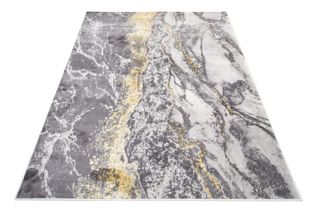 Vloerkleed Shine Grijs Goudkleur Modern Marmer 3D-Effect