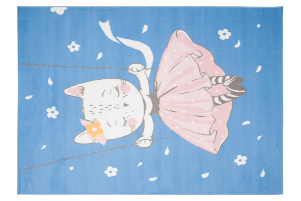 Vloerkleed Jolly Kat Blauw Bloemen Trendy Woonsfeer