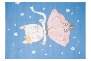 Vloerkleed Jolly Kat Blauw Bloemen Trendy Woonsfeer