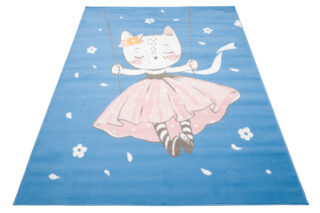 Vloerkleed Jolly Kat Blauw Bloemen Trendy Woonsfeer
