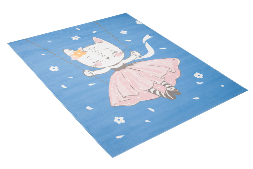 Vloerkleed Jolly Kat Blauw Bloemen Trendy Woonsfeer