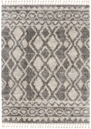 Vloerkleed Versay Fringes Donkergrijs Creme Boho Kwastjes