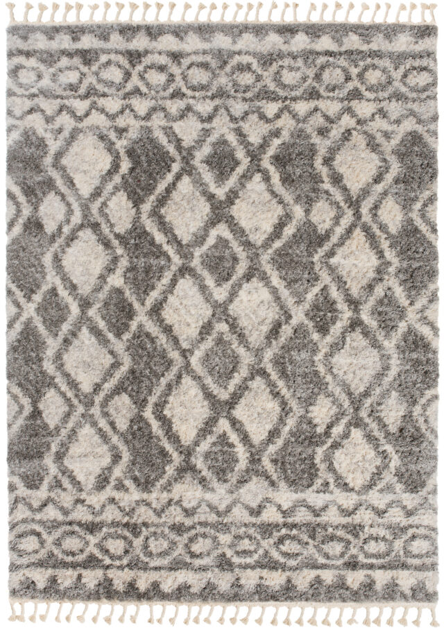 Vloerkleed Versay Fringes Donkergrijs Creme Boho Kwastjes