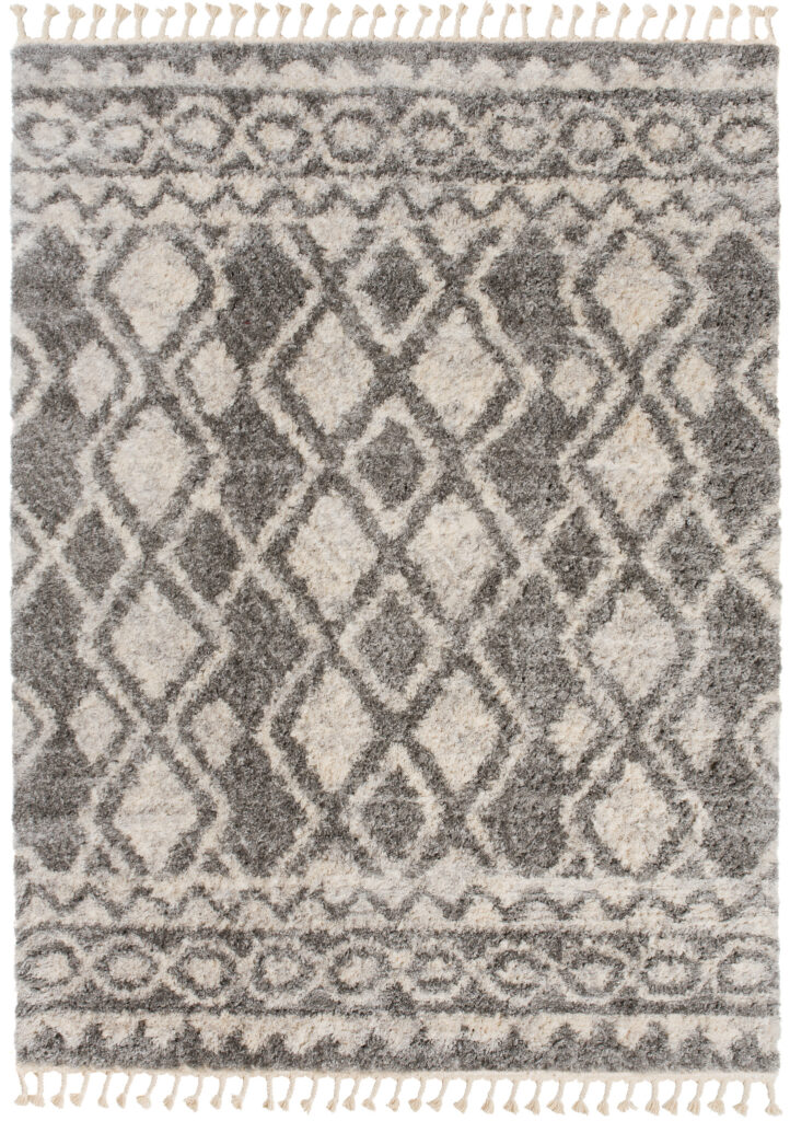 Vloerkleed Versay Fringes Donkergrijs Creme Boho Kwastjes