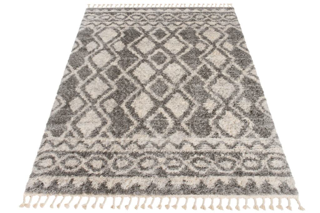 Vloerkleed Versay Fringes Donkergrijs Creme Boho Kwastjes