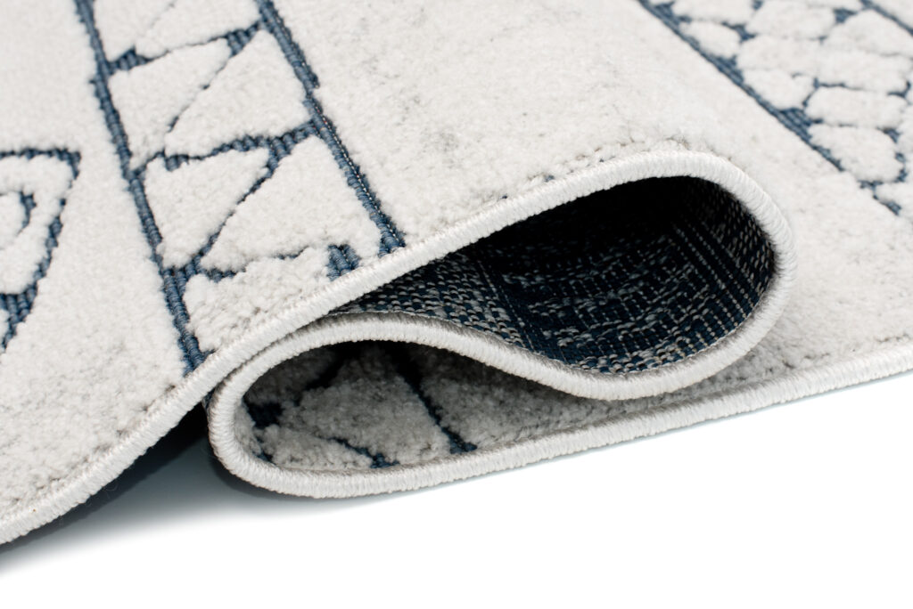 Vloerkleed Lotus Creme Blauw Abstract Modern Lijnen Woonsfeer