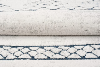 Vloerkleed Lotus Creme Blauw Abstract Modern Lijnen Woonsfeer