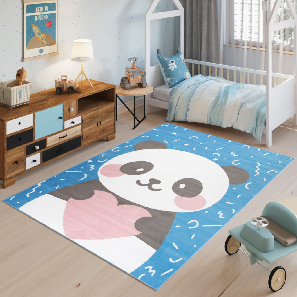 Vloerkleed Jolly Panda Hart Blauw Duurzaam Woonsfeer