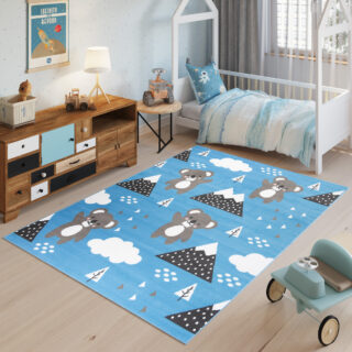 Vloerkleed Jolly Beer Wolken Blauw Trendy Woonsfeer