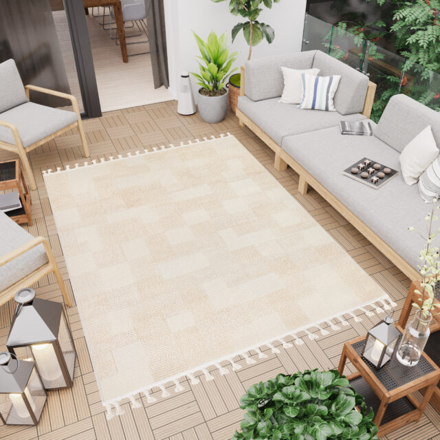 Vloerkleed Outdoor Rio Loop Creme Dambord