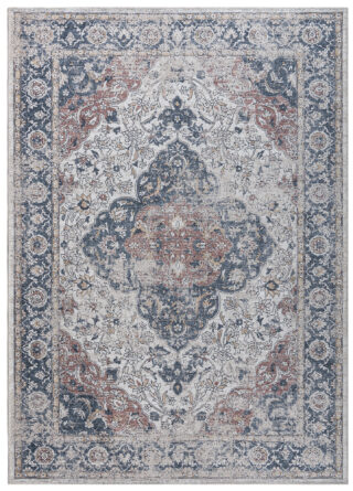 Vloerkleed Ritz Blauw Creme Vintage Rozet