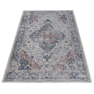 Vloerkleed Ritz Blauw Creme Vintage Rozet