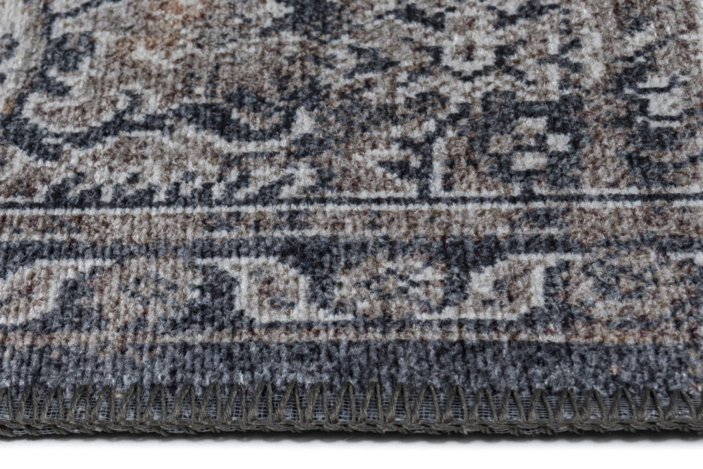 Vloerkleed Ritz Marineblauw Grijs Vintage Rozet