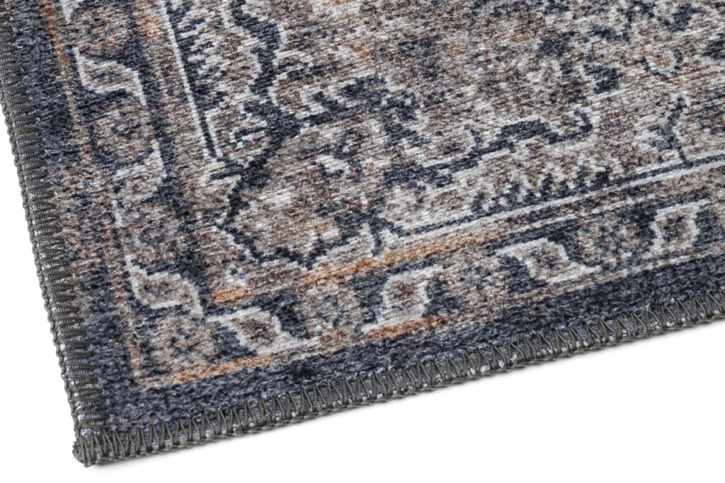 Vloerkleed Ritz Marineblauw Grijs Vintage Rozet