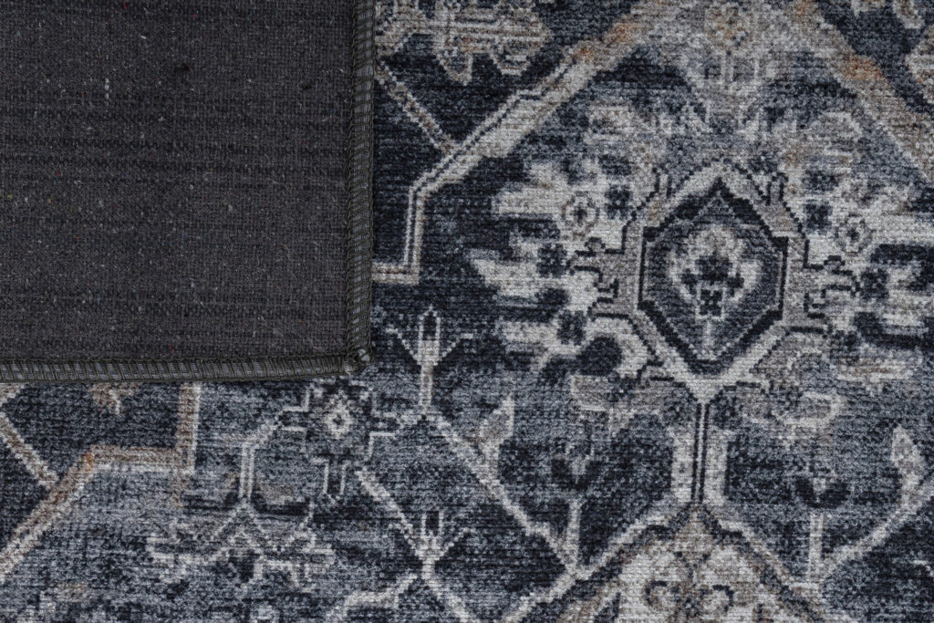 Vloerkleed Ritz Marineblauw Grijs Vintage Rozet