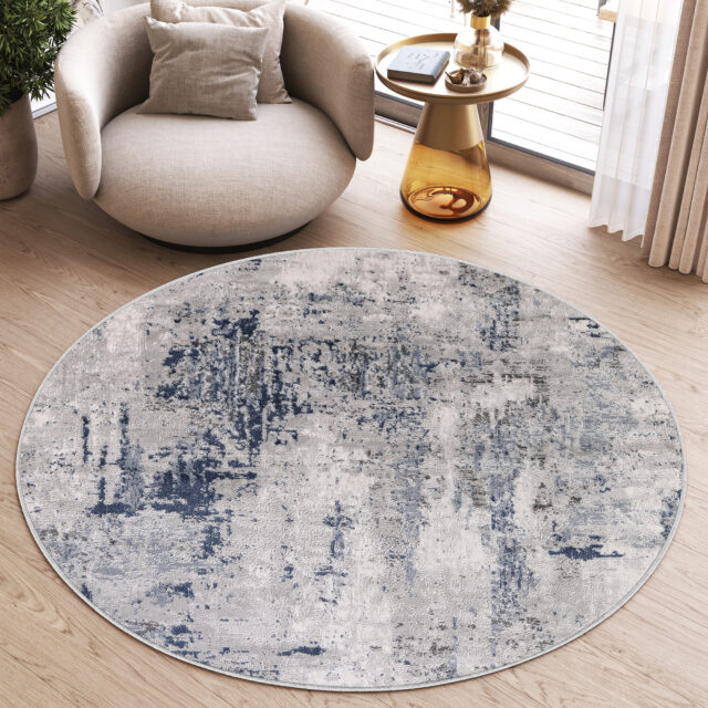 Vloerkleed Sky Rond Grijs Blauw Abstract Gewreven