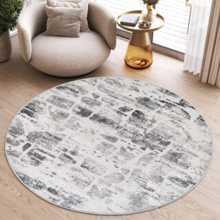 Vloerkleed Sky Rond Grijs Beige Abstract Gewreven