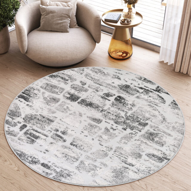 Vloerkleed Sky Rond Grijs Beige Abstract Gewreven