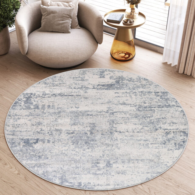 Vloerkleed Sky Rond Blauw Creme Abstract
