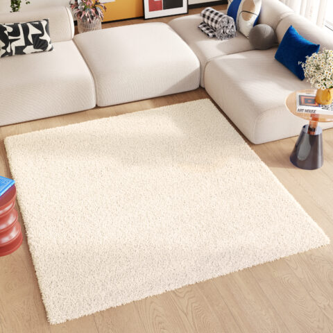 Vloerkleed Essence Vierkant Hoogpolig Licht Beige