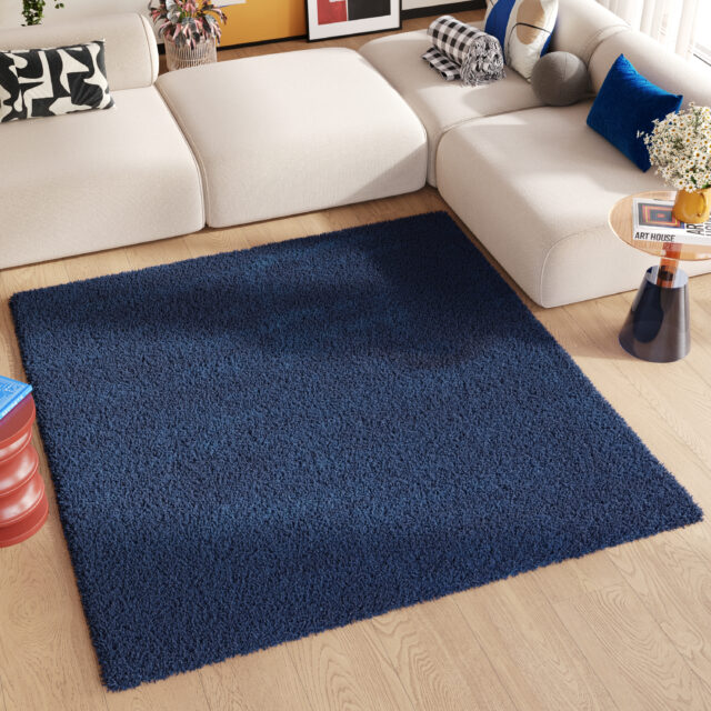 Vloerkleed Essence Vierkant Hoogpolig Marineblauw